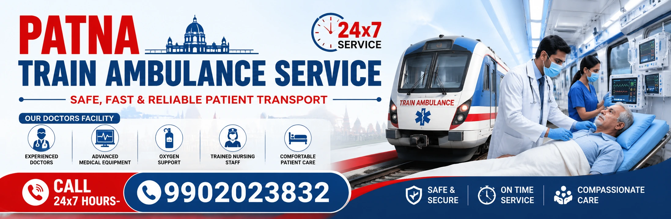 24x7 Patna Train Ambulance Service – ICU Setup for Patient Shifting to Delhi, Mumbai, Chennai & Bangalore